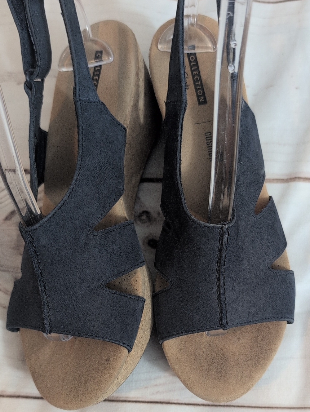 Clarks Collection Peep Toe Wedge Sandles Women's size 10 Navy Blue
